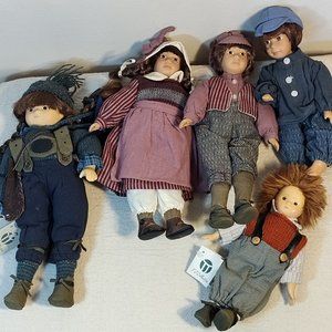 Lot Of 5 Vintage 1993 TJ Collection Hand Made Dolls 9" to 12" Tall Made Thailand